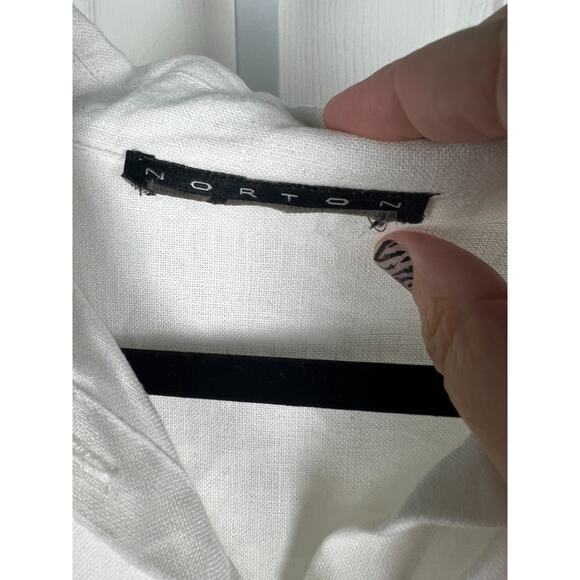 Norton McNaughton White Linen Floral Embroidered Button Collared Tunic Top XL - Picture 4 of 6